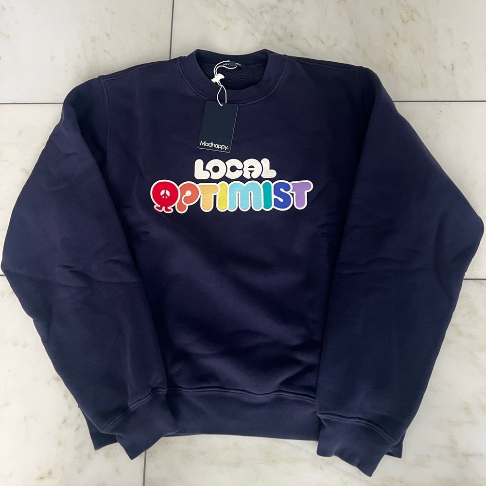 MADHAPPY BRAND NEW LOCAL OPTIMIST PURPLE CREWNECK SIZE SMALL WITH TAGS